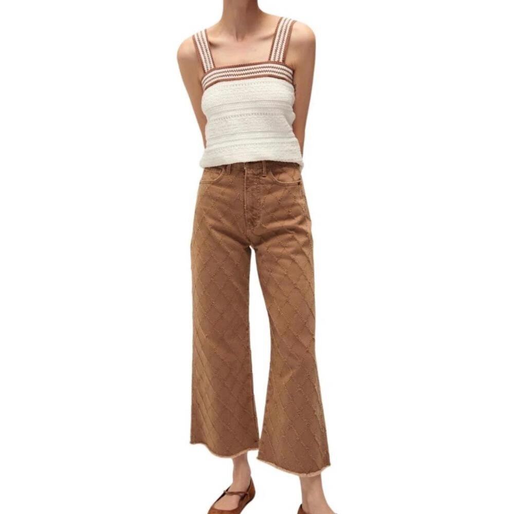 Veronica Beard NWT Taylor Crop High Rise Wide Leg Jeans in Hazelnut Stone - 27
